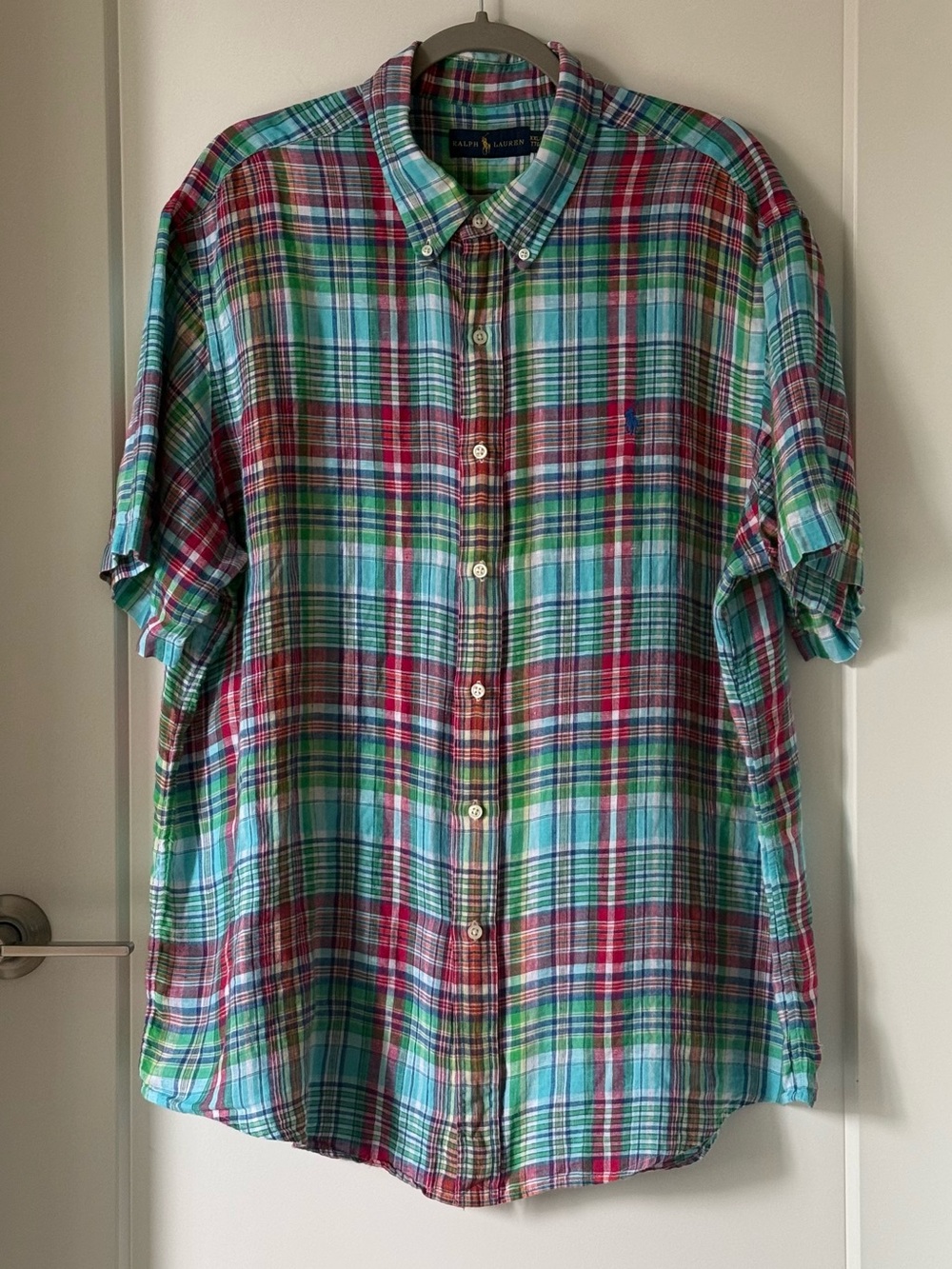 Ralph Lauren 100% Linen Vibrant Plaid Button Down Shirt XXL